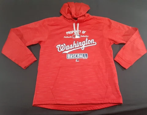 Washington Nationals Hoodie Mens Medium Majestic Red Pullover Thermabase MLB Cover