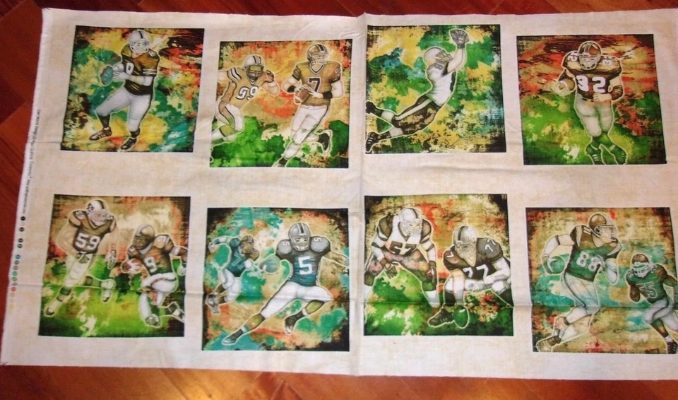 Football Players Patches Panel Gridiron Cream Cotton Fabric Dan Morris .65 Yd L - Image 1 of 1