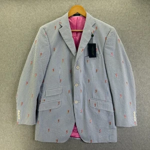Men's NWT Lilly Pulitzer Blazer Jacket Palm Beach Size 40R Blue White Seersucker - Picture 1 of 22