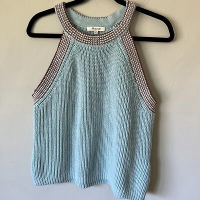Suéter sin mangas Madewell acanalado recortado elástico azul recortado talla XL Foto 1 de 4