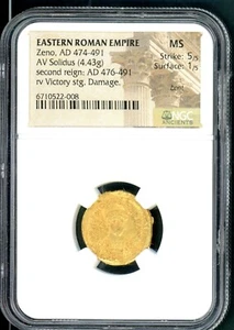 IMPERIO ROMANO ORIENTAL ZENO AD 474-491 AV SOLIDUS 4,43 GR ORO SEGUNDO REINADO NGC MS - Imagen 1 de 2