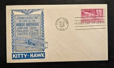 1949 Wright Brothers FDC Airmail Cover Kitty Hawk North Carolina - Image 1 of 2