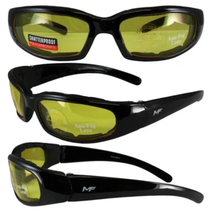 MOTOFRAMES MF CHILL PADDED MOTORCYCLE RIDING GLASSES BLACK FRAMES YELLOW LENS - Picture 1 of 3