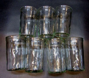 Set Seven 2019 Clear Jelly Jar 3.75" Tall 7 Clear Juice Glasses - Picture 1 of 2