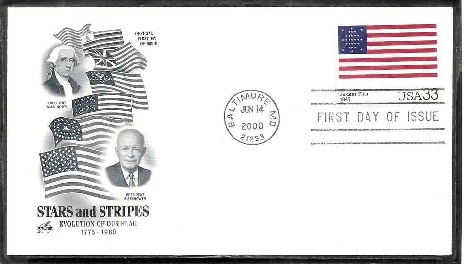 US SC # 3403n Stars And Stripes ( 29 Star4 Flag 1847 ) FDC. Artcraft cachet - Image 1 of 1
