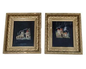 Antique Large Needlepoint Crossstitch Set of 2 Castles READ!! - Picture 1 of 12