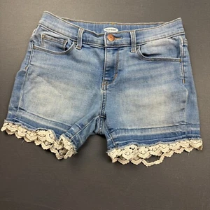 Old Navy Denim Shorts Girls 12 Lace Trim Distressed Light Wash Casual Boho Music - Picture 1 of 8