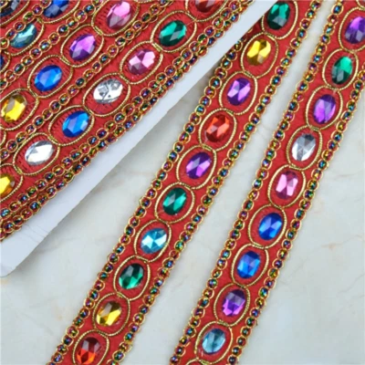 9M Ethnic Crystal Applique Trimming Sewing DIY Rhinestones Trims Sew Accessories - Image 1 of 4