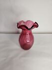 Fenton Internatiomal Cranberry Ruby Colored Fluted Glass Vase 6.5” Tall
