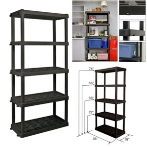 5 Tier Plastic Garage Shelves Adjustable Storage Shelving Unit Shelf 400Lb Rack - Picture 1 of 7