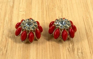Vintage Gold Metal with Rhinestones and Enamel Buttons Set of 2pc - Picture 1 of 4