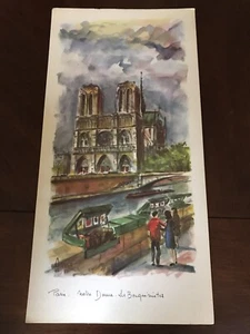 Impresión de artista en acuarela de Notre Dame, firmada por Aino, 14,5" x 7,25" - Imagen 1 de 4