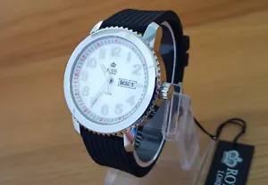 Mens Black Silicone Royal London 41289-02 Silver Day Date Watch New In Box - Picture 1 of 9