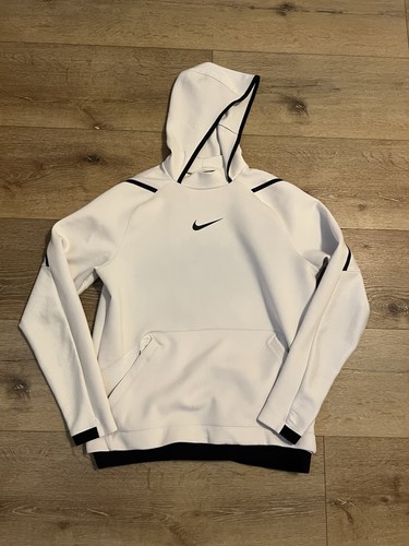 OFF WHITE Felpa con cappuccio Nike Pro donna avorio manica lunga pullover allenamento atletico taglia media