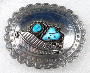 NATIVE AMERICAN STERLING Stamped Domed TURQUOISE HANDMADE Vintage BUCKLE Estate - Picture 1 of 2