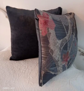 LAURA ASHLEY VINTAGE FABRIC    CUSHION COVER 16" Back Vinllandry Charcoal Velvet - Picture 1 of 4