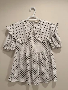 ✨Vintage Look Girl Soul Loose Peter Pan Collar Girls White Blouse W/Polka Dots - Picture 1 of 17