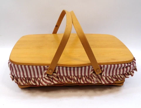 Longaberger 1997 Sweetheart Gourmet Gathering Basket Red Stripe Liner Protector Cover