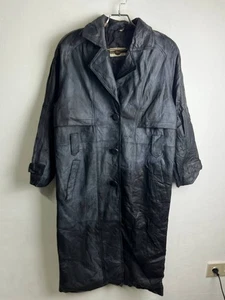 Out Brook Leder Trenchcoat Schwarz Vintage Größe L - Bild 1 von 11