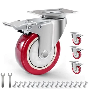 4 inch Plate Caster Wheels Set of 4 1800LB with Screw Safety Dual Locking and... - Bild 1 von 7