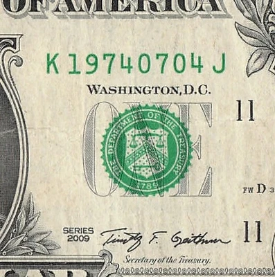 JULY 04 1974 Birthday Fancy Serial Number Date Note One Dollar Bill 07 04 1974 - Image 1 of 4