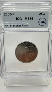 2000 P New Hampshire Planchet Flaw Proof State Quarter ICG MS66 - Picture 1 of 3