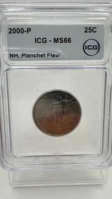 2000 P New Hampshire Planchet Flaw Proof State Quarter ICG MS66 - Image 1 of 3
