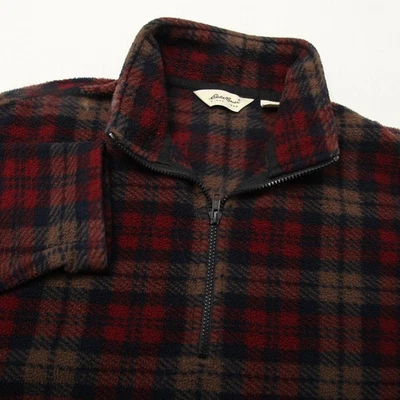 VTG Eddie Bauer Fleece Sweater Mens Small Red Navy Brown Plaid Quarter Zip USA - Image 1 of 4