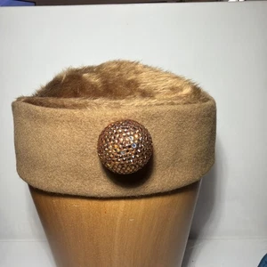 Vintage Brown Pillbox Hat Flechet Body Made In France Mr. John - Picture 1 of 7
