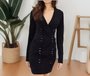 MISHA COLLECTION Black Faux Suede Stretch Mini Dress. Size 8. NWT - Bild 1 von 9