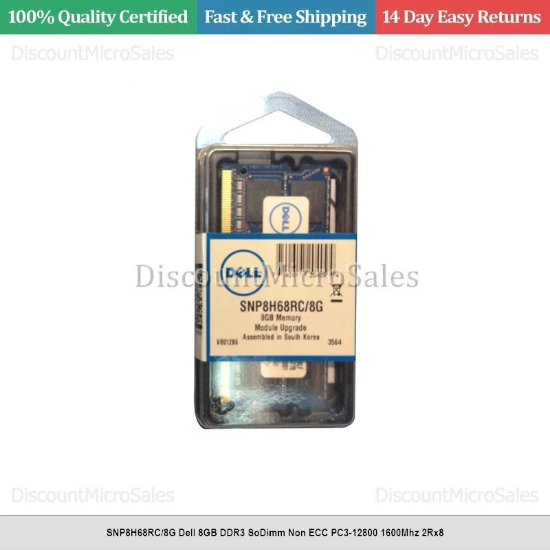 SNP8H68RC/8G Dell 8GB DDR3 SoDimm Non ECC PC3-12800 1600Mhz 2Rx8 - Image 1 of 1