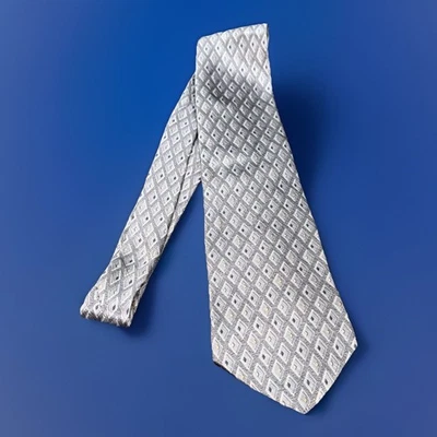 Corbata Jones New York 100 % seda para hombre estampado geométrico de diamantes gris vintage Foto 1 de 4