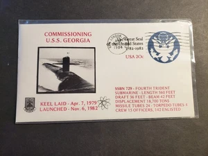 Submarine USS GEORGIA SSBN-729 Naval Cover 1984 COMMISSIONED Cachet NEW LONDON - Imagen 1 de 2