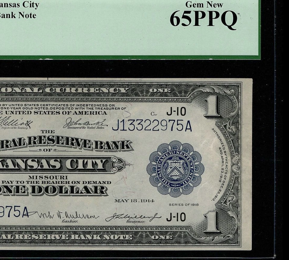 1918 $1 Federal Reserve Bank Note Kansas  CIty Flying Eagle PCGS65 PPQ (FFJ) - Image 1 of 4