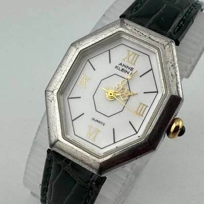Anne Klein Quartz Watch 10/1084 Women Silver hexagon Leather Roman New Battery - Image 1 of 4