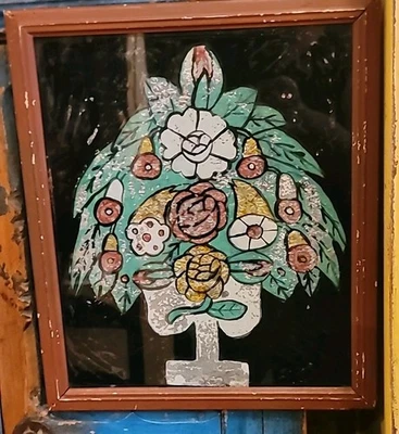 Antiguo Teorema Pintura Reverso Pintado Lámina Arte RARO Marco Original Vidrio Años 1880 Foto 1 de 4