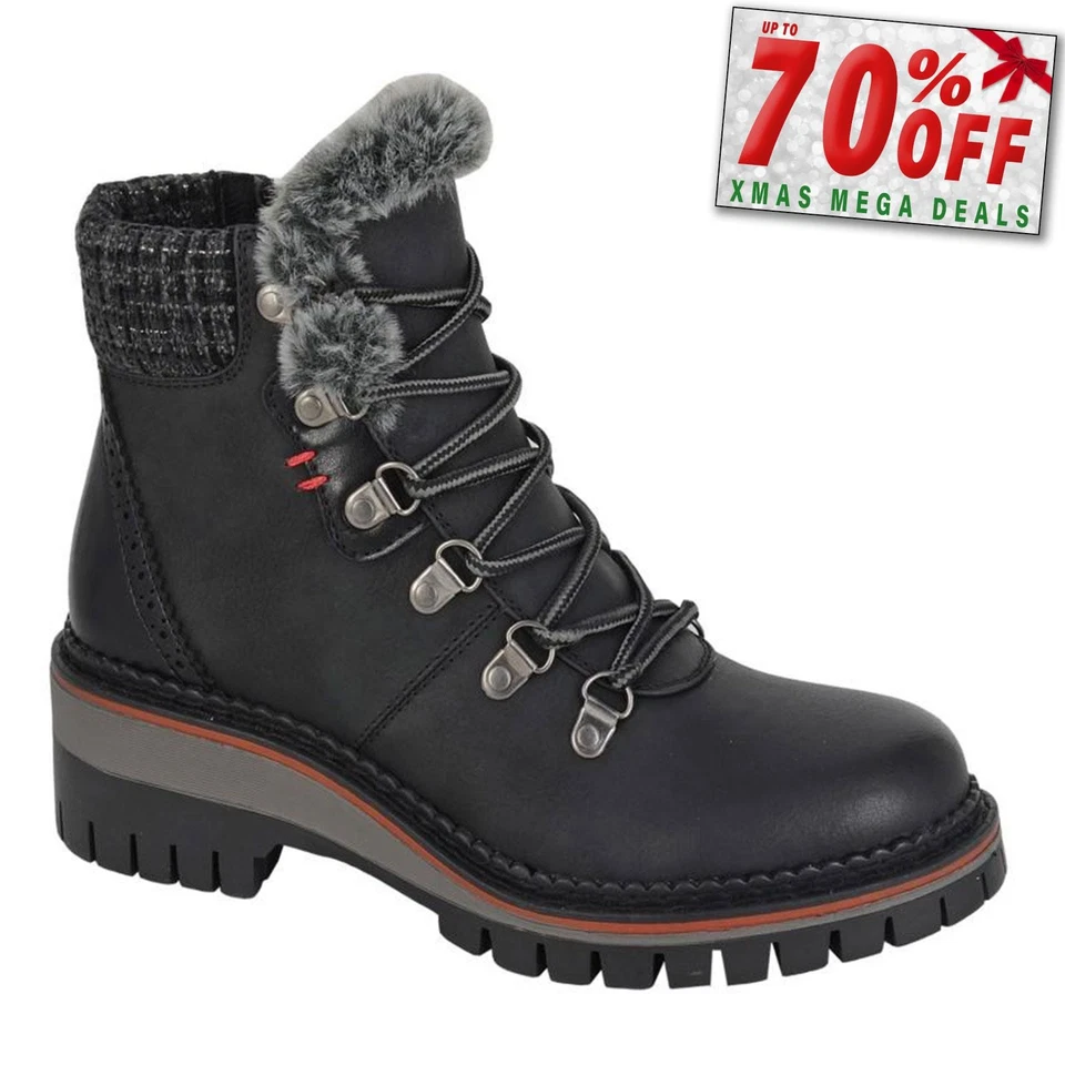 Cipriata Teodora Womens Ankle Boots Memory Foam Hiker Winter Boots Black