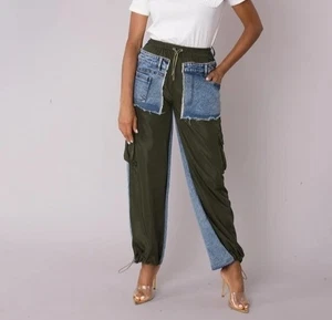 Micas Damen Multi Pocket Wide-Leg Cargo Jeans Gr. L Two-Tone Denim & Olive Gr - Bild 1 von 20