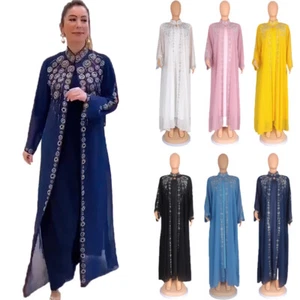 African Dashiki Abaya Women Maxi Dress Set Robe Loose Dubai Islamic Evening Gown - Picture 1 of 34