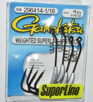 gamakatsu superline spring lock 4/0 hook 1/16oz 296414-1/16 bass swimbait hooks - Image 1 of 2