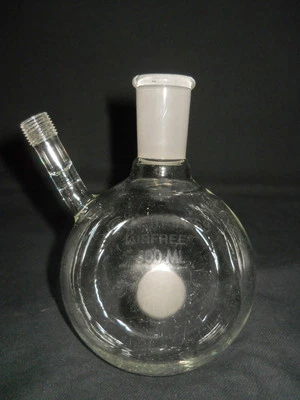 Chemglass 24/40 Glass Airfree Schlenk 500mL Round Reaction Flask, No Valve, Chip - Image 1 of 4