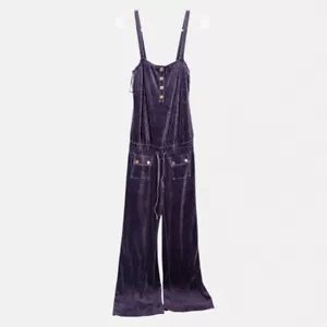 Y2K Juicy Couture Velour P Jumpsuit Romper Overall One Piece Wide Leg Purple - Picture 1 of 7