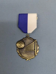 gold Volleyball medal ball and net blue/white pin drape 1 3/4" team quantities - Picture 1 of 1