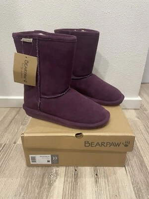 NIB BEARPAW Emma Short Plum Purple 608W Suede Leather Winter Boots SZ 10 Wool - Image 1 of 4