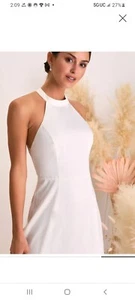 Lulus White Silk Lace Backless Halter Maxie Dress Size Medium - Picture 1 of 4
