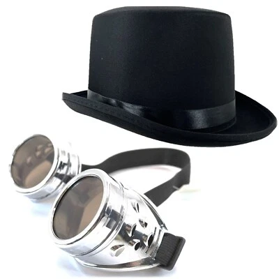 Черная шляпа серебряные очки стимпанк костюм карнавальный костюм наряд для Хэллоуина - Изображение 1 из 2