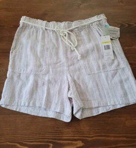 NEW Womens Alexander Jordan Cream Striped Linen Shorts With Tie Size Medium - Picture 1 of 6