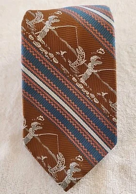 Винтажный 70-х мужской магазин Sears широкий воротник галстук синий оранжевый коричневый * рыбалка * - Изображение 1 из 4