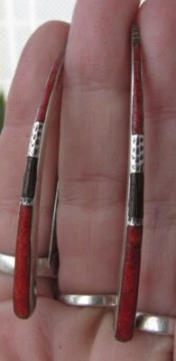 Silpada 925 Sterling Silver Red Coral and Wood Bow Threader earrings - Image 1 of 4