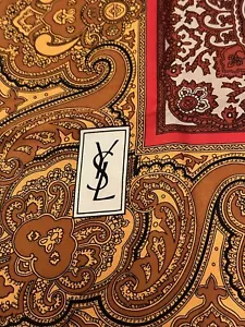Vintage 80s 90s Yves Saint Laurent YSL Silk Paisley Scarf Hand Rolled Edges - Picture 1 of 11